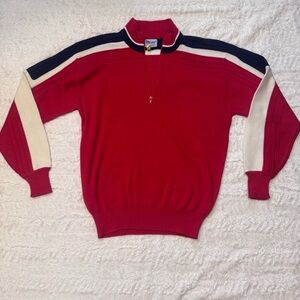 Meister Ski Sweater VTG XL 1/4 Zip Wool Blend Red Navy Ivory Retro Après ski